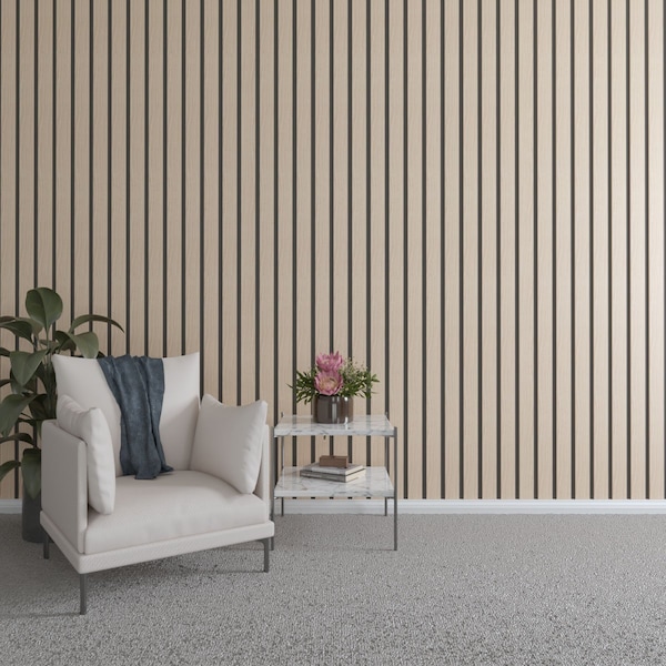 Ekena Millwork 48H x 3/8T Adjustable Wood Slat Wall Panel Kit w/ 3W Slats, Red Oak contains 15 Slats SWW60X48X0375RO - main